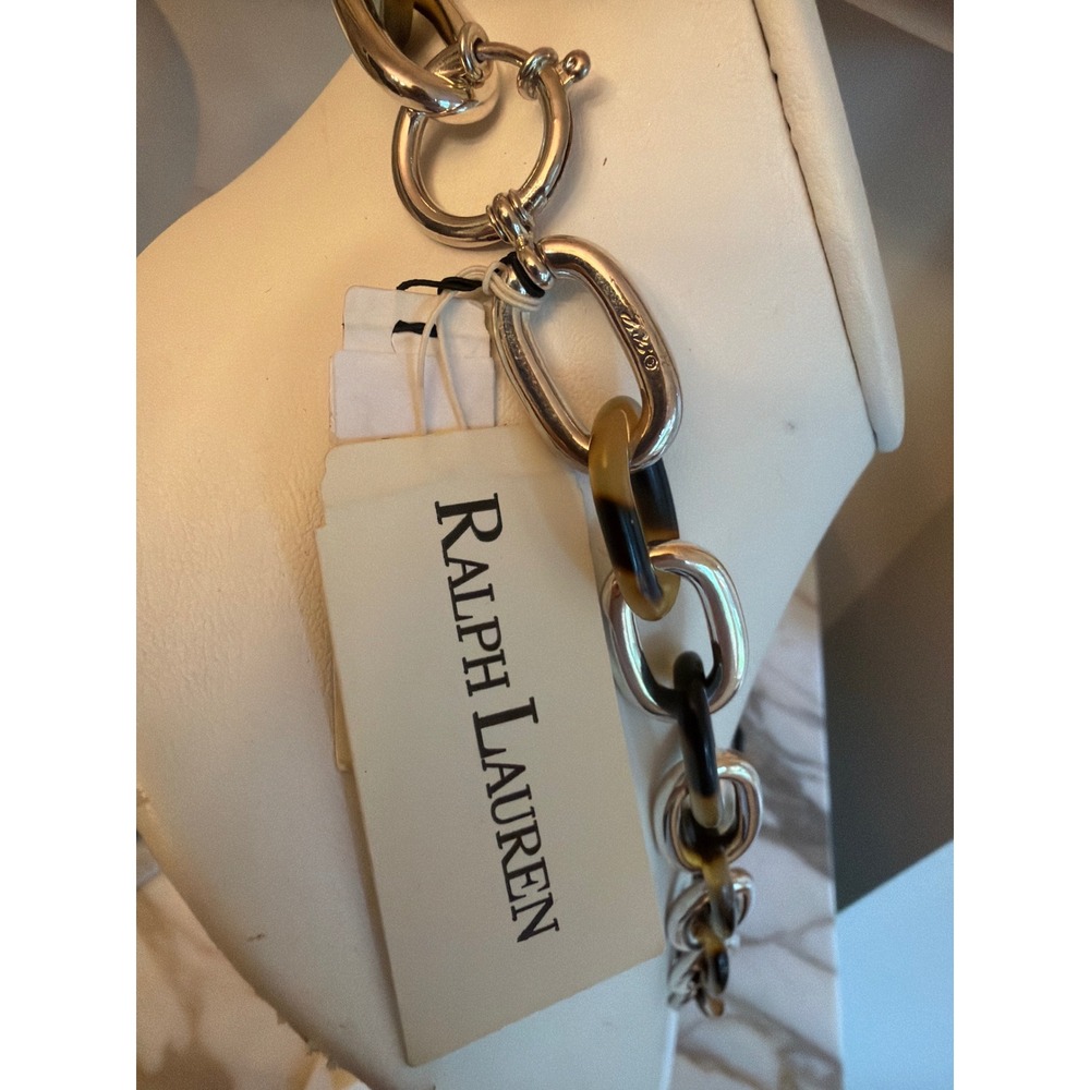 Ralph Lauren Necklace Silver Tortoise Faux Resin Chunky Link Chain Equestrian - Picture 3 of 5